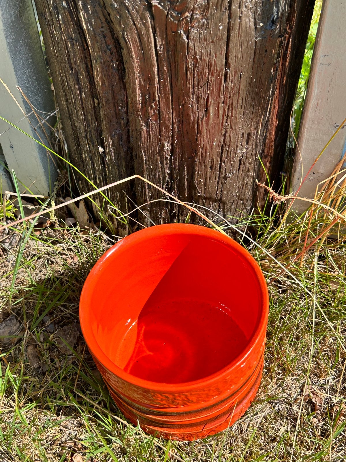 Zweedse vintage oranje bloempot - Ø 14 cm, Vintage, Rond, Binnen, Ophalen of Verzenden
