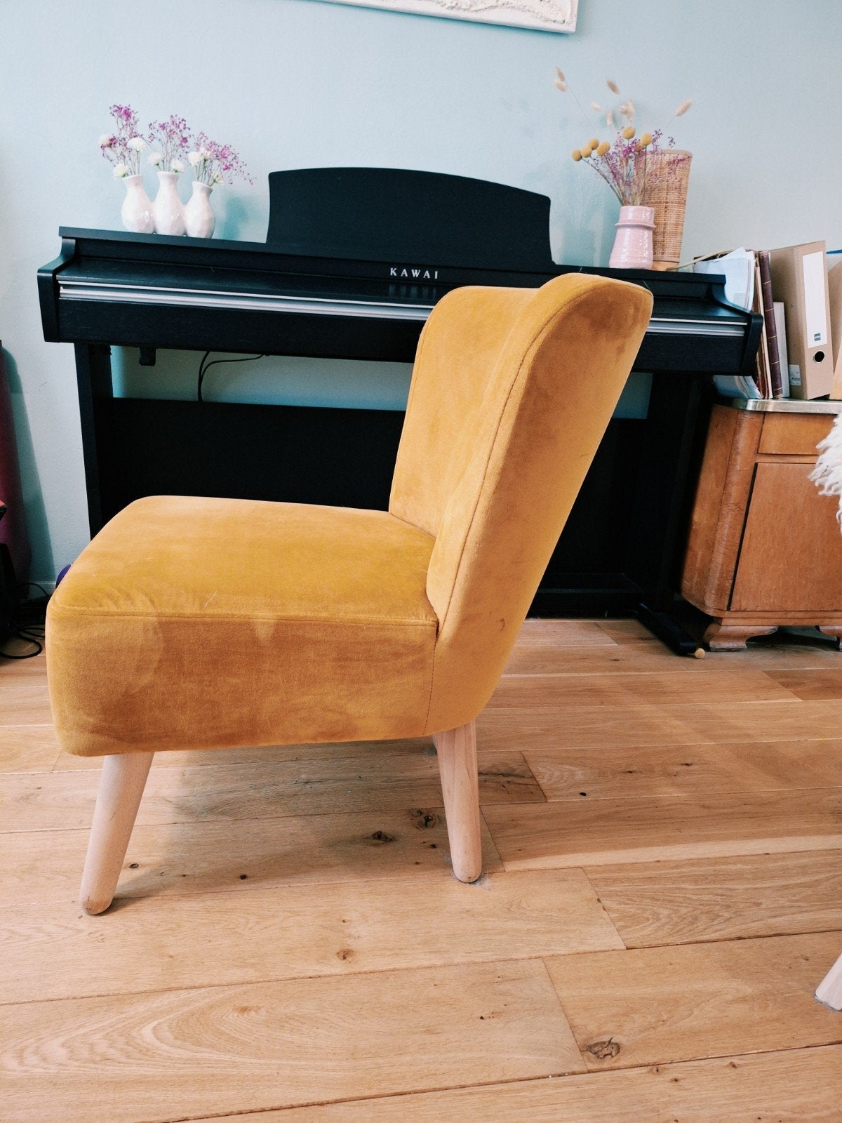 oker geel fauteuil/ cocktail stoeltje, Ophalen, Gebruikt, Jaren 60, Minder dan 75 cm