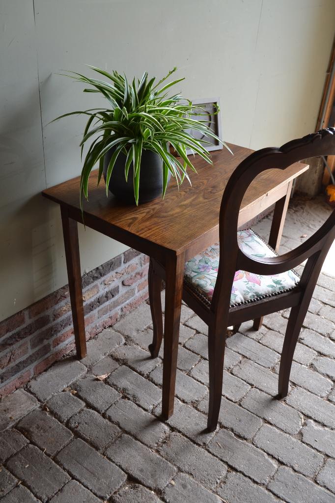 Prachtige antieke eiken houten schrijftafel & stoel., Verzenden