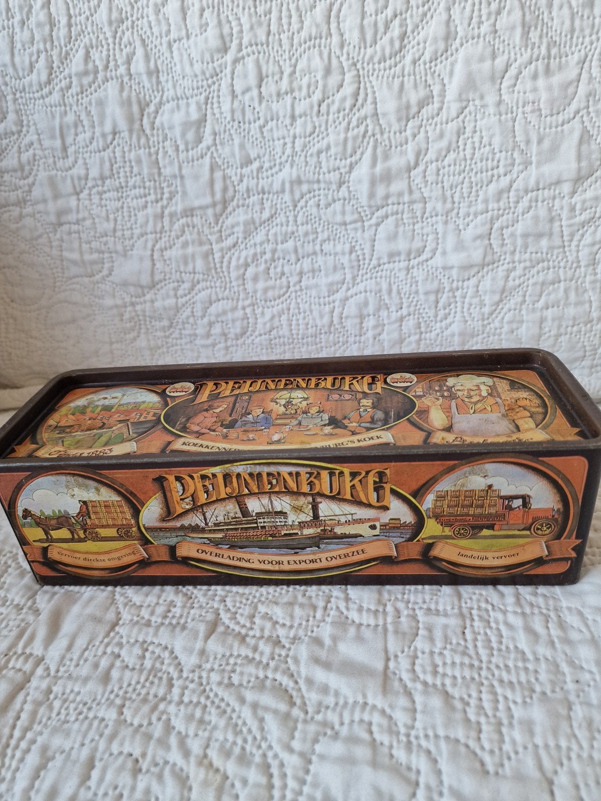 Vintage Peijnenburg ontbijtkoek blik met recept, Ophalen of Verzenden, Gebruikt, Koek(jes), Overige merken