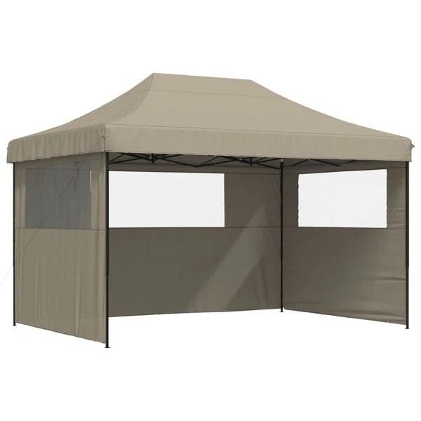 Partytent inklapbaar pop-up met 3 zijwanden taupe nieuw in d, Opvouwbaar, ., Partytent, 6 meter of meer