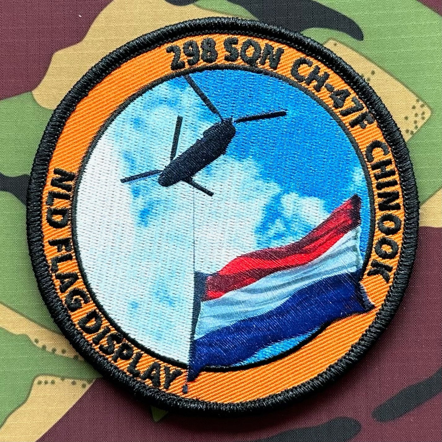 Patch RNLAF 298 SQN NLD Flag Display, Verzenden, Luchtmacht, Nederland, Embleem of Badge