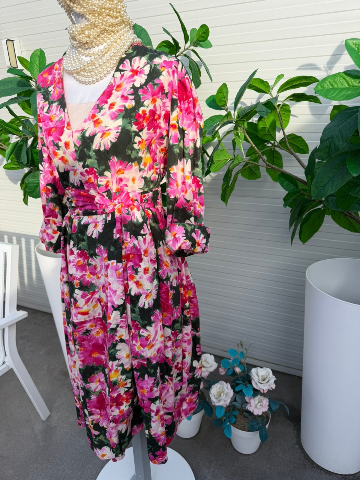 Nieuw Zara jurk bloemen roze groen katoen xl xxl 42 44, Verzenden, Maat 42/44 (L), Nieuw, Roze