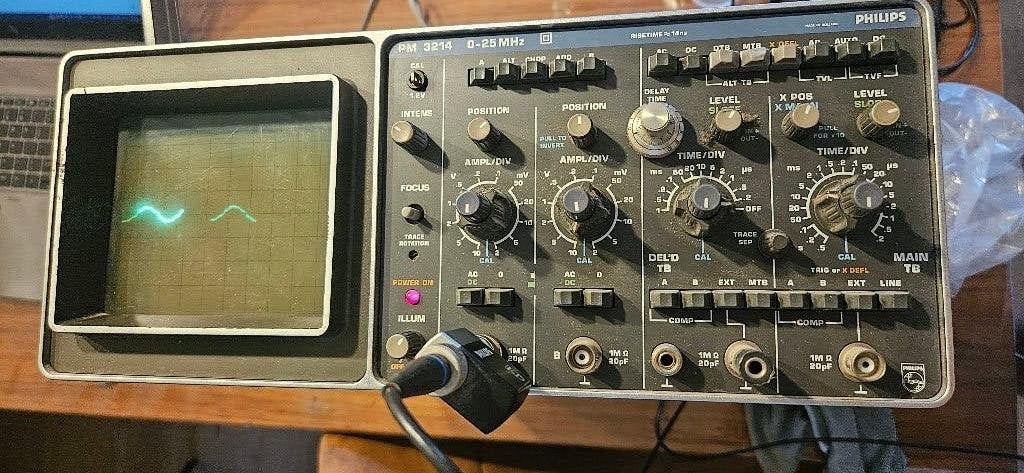 PM 3214 Philips Oscilloscoop 0-25 MHz 2 kanaals met Probes, Ophalen of Verzenden, Gebruikt, Overige meters