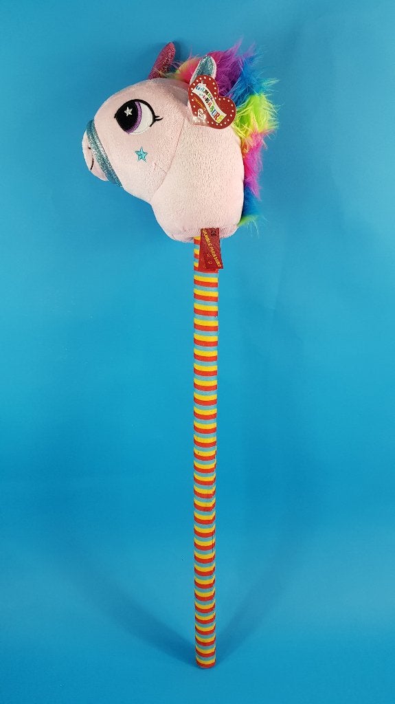Eenhoorn regenboog stokpaard knuffel, roze, nieuw! 80cm 8C