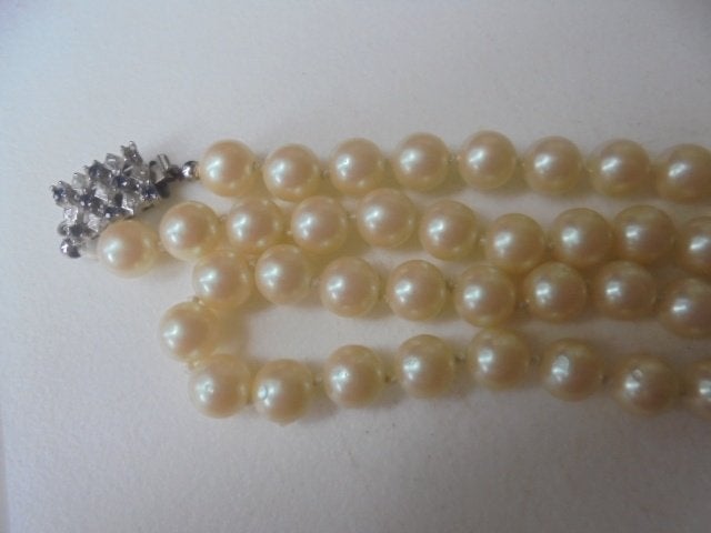 Lange parel ketting ziconia sluiting, Ophalen of Verzenden, Zo goed als nieuw, Wit, Overige materialen