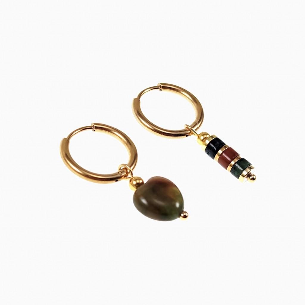 Ø16mm Oorringen + Indiase agaatsteen Verguld Stalen Dames, Sieraden, Tassen en Uiterlijk, Oorbellen, Overige materialen, Hangers