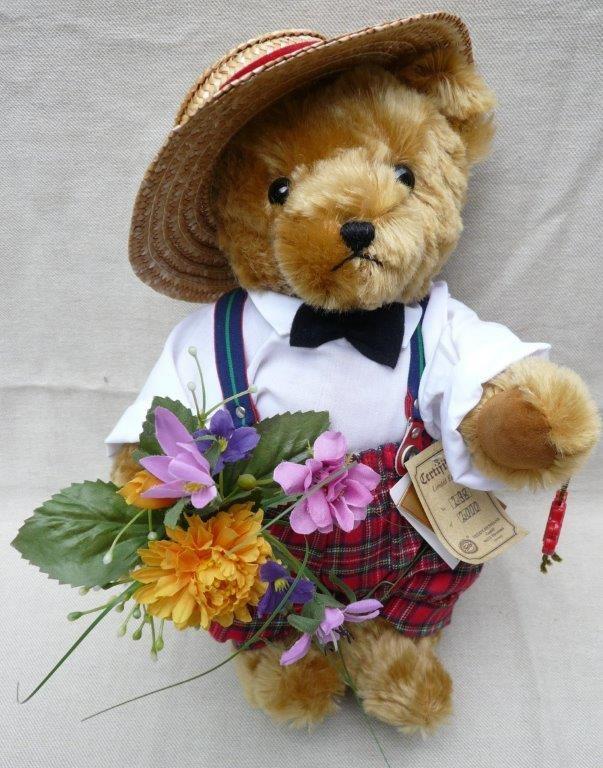 Teddybeer met boeket bloemen (verjaardagsbeer) Hermann, Ophalen of Verzenden, Zo goed als nieuw, Stoffen beer, Overige merken