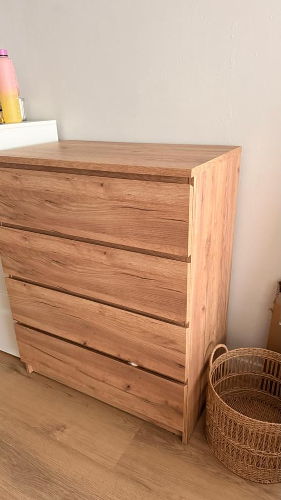 Ikea malm - Houten ladekast met 4 laden, Ophalen, 100 tot 150 cm, 50 tot 100 cm, Zo goed als nieuw