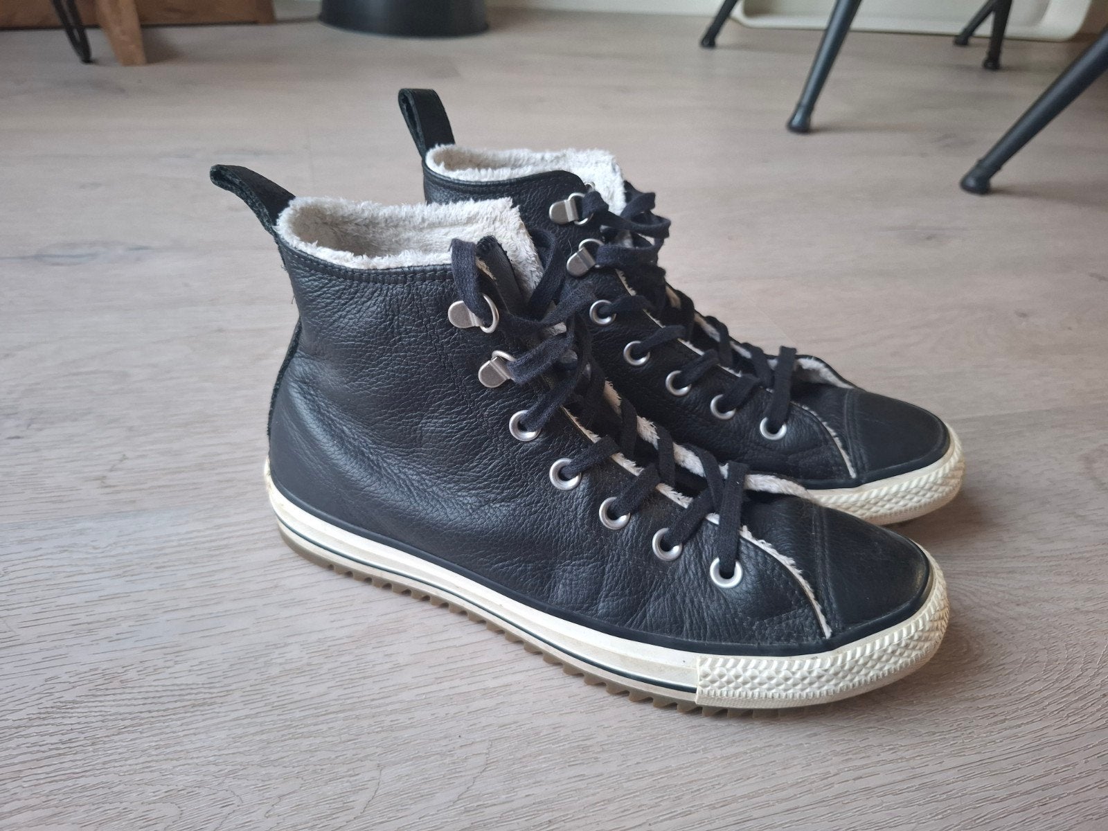 All Star converse zwart leren schoenen gevoerd maat 39, Zwart, Converse, Ophalen of Verzenden, Sneakers of Gympen