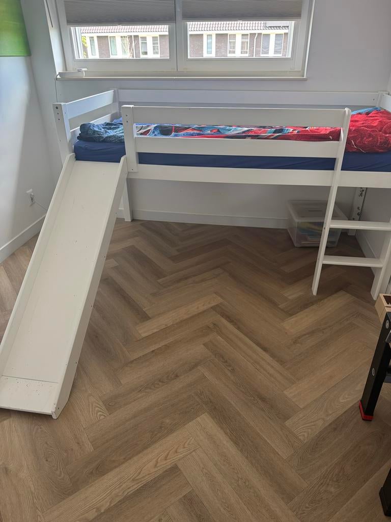 GRATIS Halfhoogslaper met glijbaan - Wit, 90x200 cm, Ophalen, Gebruikt, Halfhoogslaper