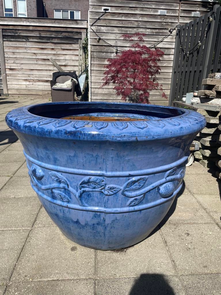 Geglazuurde XXL bloempot, Tuin en Terras, Bloempotten, Gebruikt, Aardewerk, Tuin, 40 tot 70 cm, 40 cm of meer, Rond, Ophalen