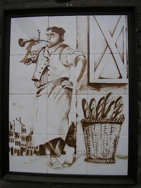 Tegeltableau van een Bakker die de hoorn blaast, Ophalen of Verzenden