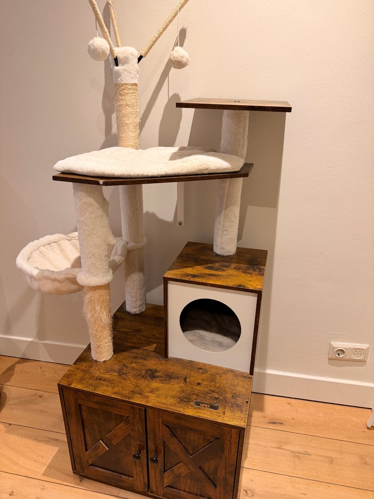 Luxe Houten Krabpaal met Kattenbak/Opbergkast & Speelplek, Dieren en Toebehoren, Ophalen