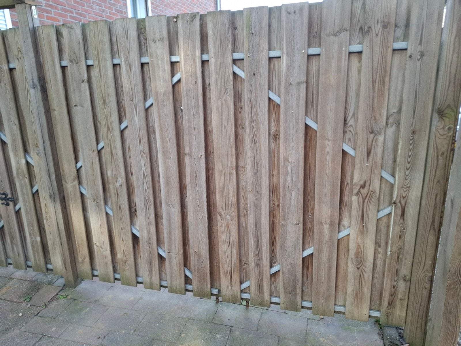 Houten schutting met poort, Tuin en Terras, Ophalen, 6 meter of meer, Hout, 1 tot 2 meter