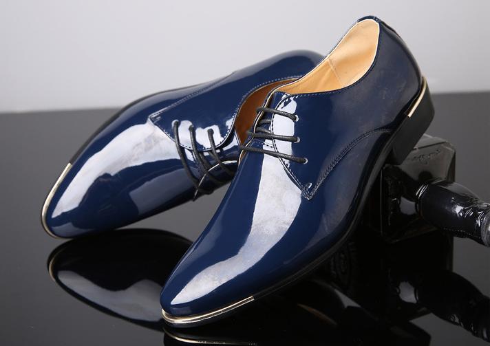 Blauwe lak heren schoenen mannen glimmende leren luxe oxford, Verzenden, Nieuw, Blauw