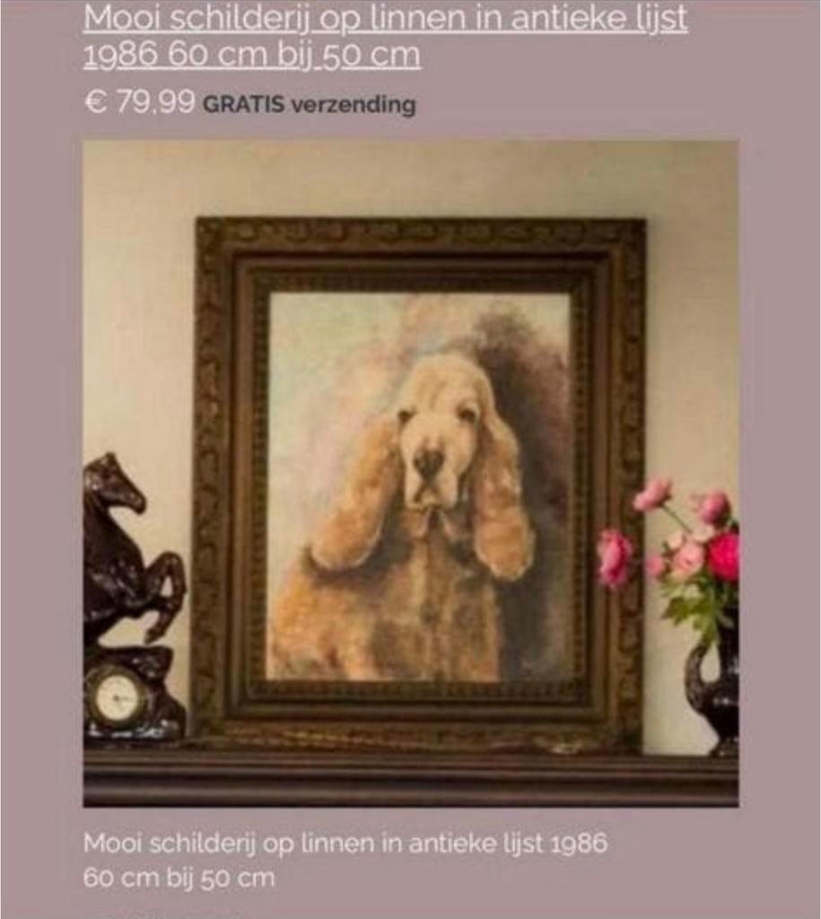 Mooi schilderij hond op linnen maten bij de foto, Ophalen