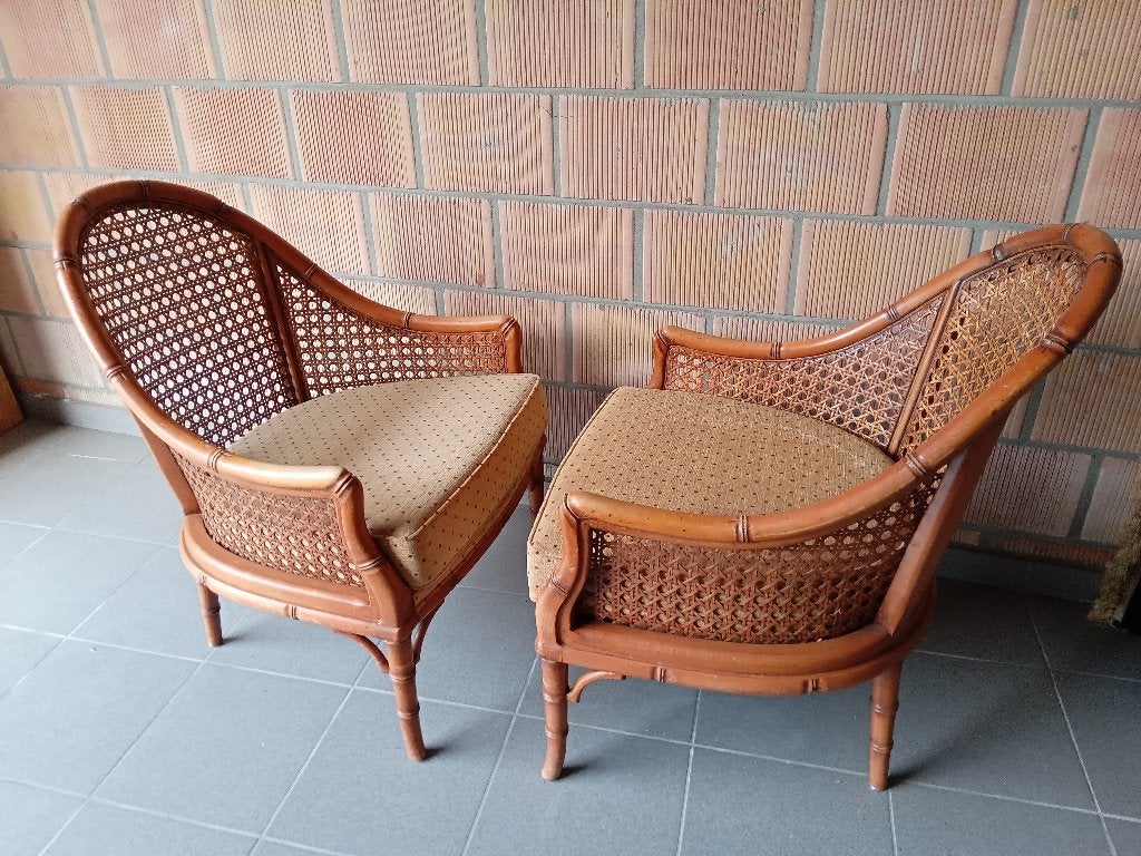 Giorgetti fauteuils Vintage rotan, Ophalen, Twee, Bruin, Hout
