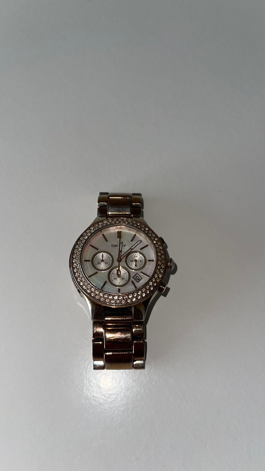 DKNY rose gold horloge met zirconia steentjes, Staal, Gebruikt, Staal, DKNY