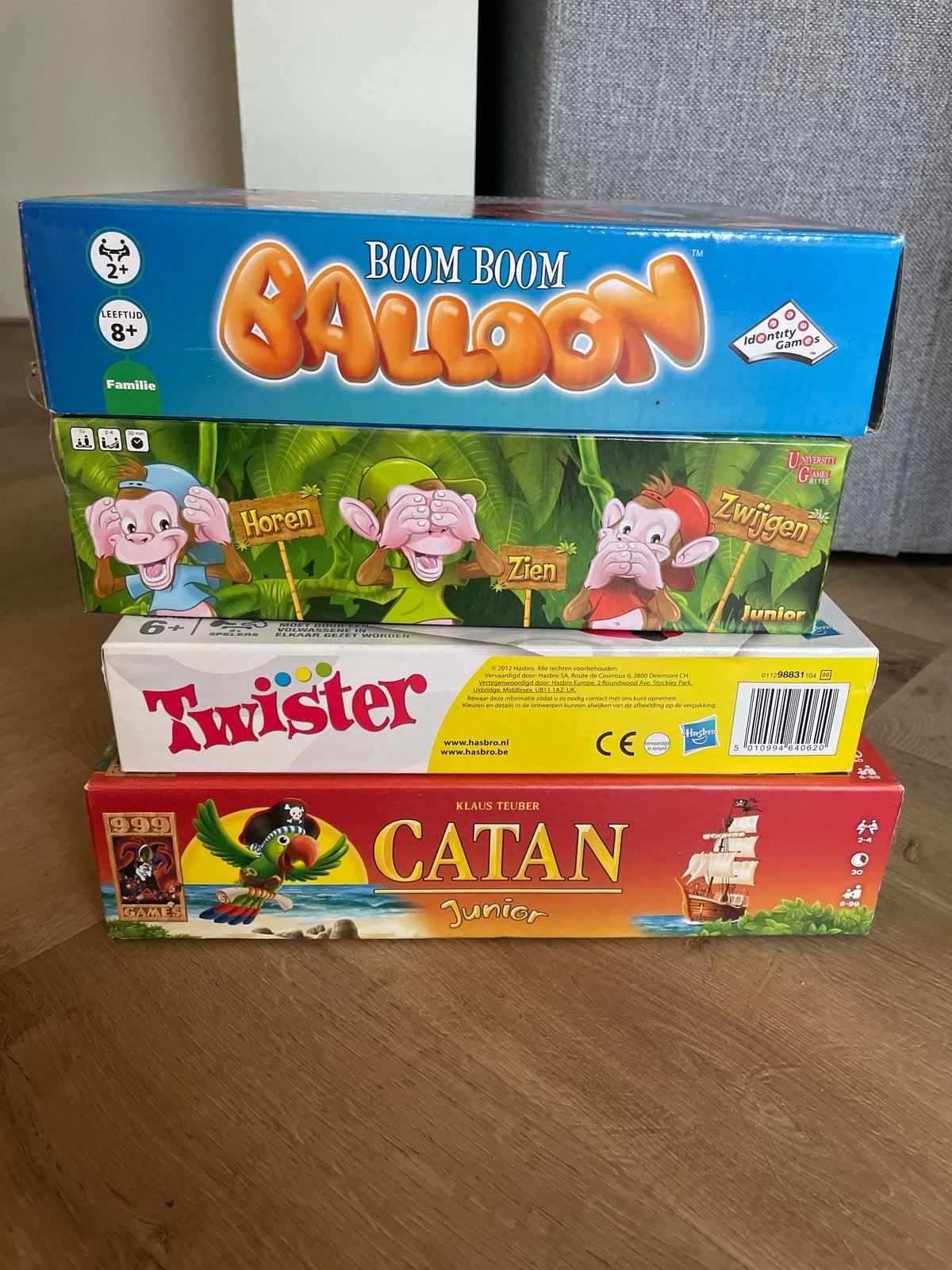 Boom Boom Balloon, Horen Zien Zwijgen, Twister, Catan Junior, Een of twee spelers, Ophalen, Gebruikt