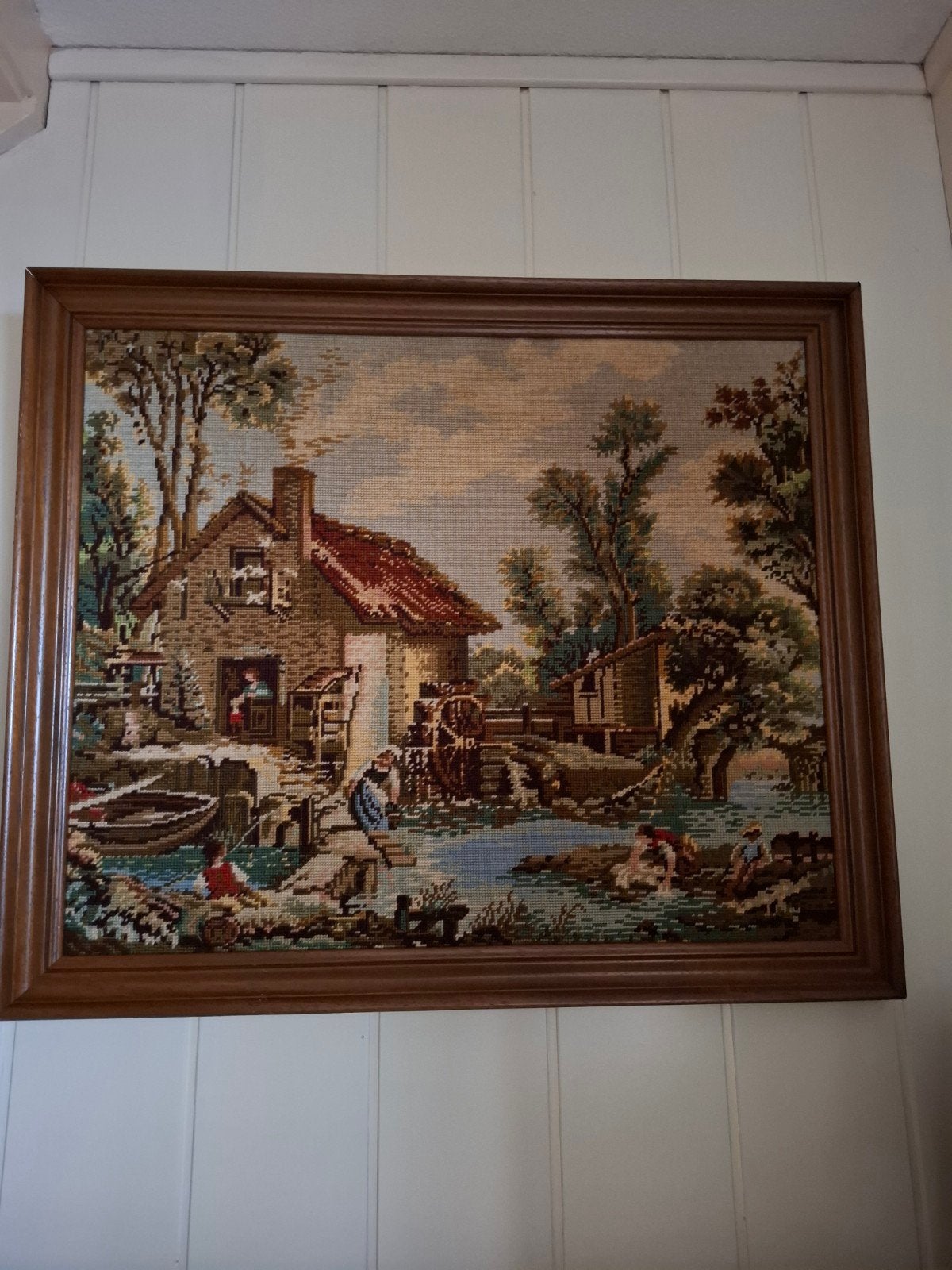 Geborduurd schilderij maten  66.5  / 78.5 cm, Ophalen, Overige technieken, Overige ondergronden, Klassiek