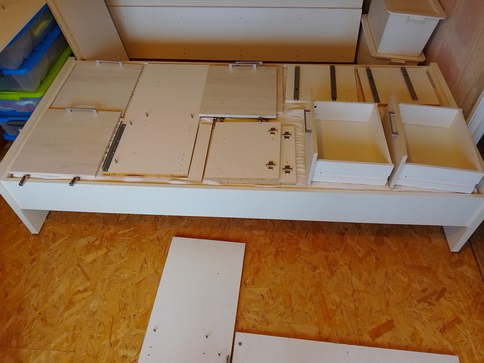 Plexat bed met 4 lades en lattenbodem (excl. matras), Ophalen, Gebruikt, Eenpersoons, Wit