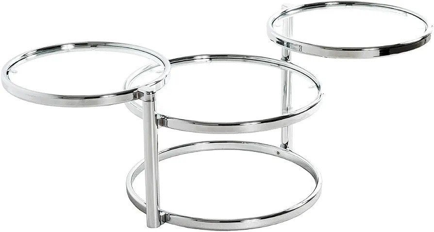 Moderne Salontafel met Glazen Bladen en Chroom Frame, Ophalen, Minder dan 45 cm, Rond, Modern, Luxe, Chroom