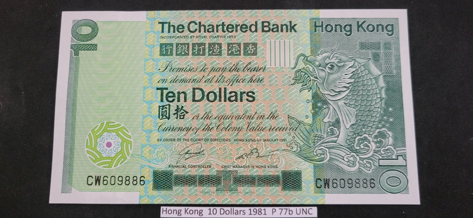 Hong Kong 10 Dollars 1981 P.77b UNC The Chartered Bank, Postzegels en Munten, Bankbiljetten | Azië, Ophalen of Verzenden