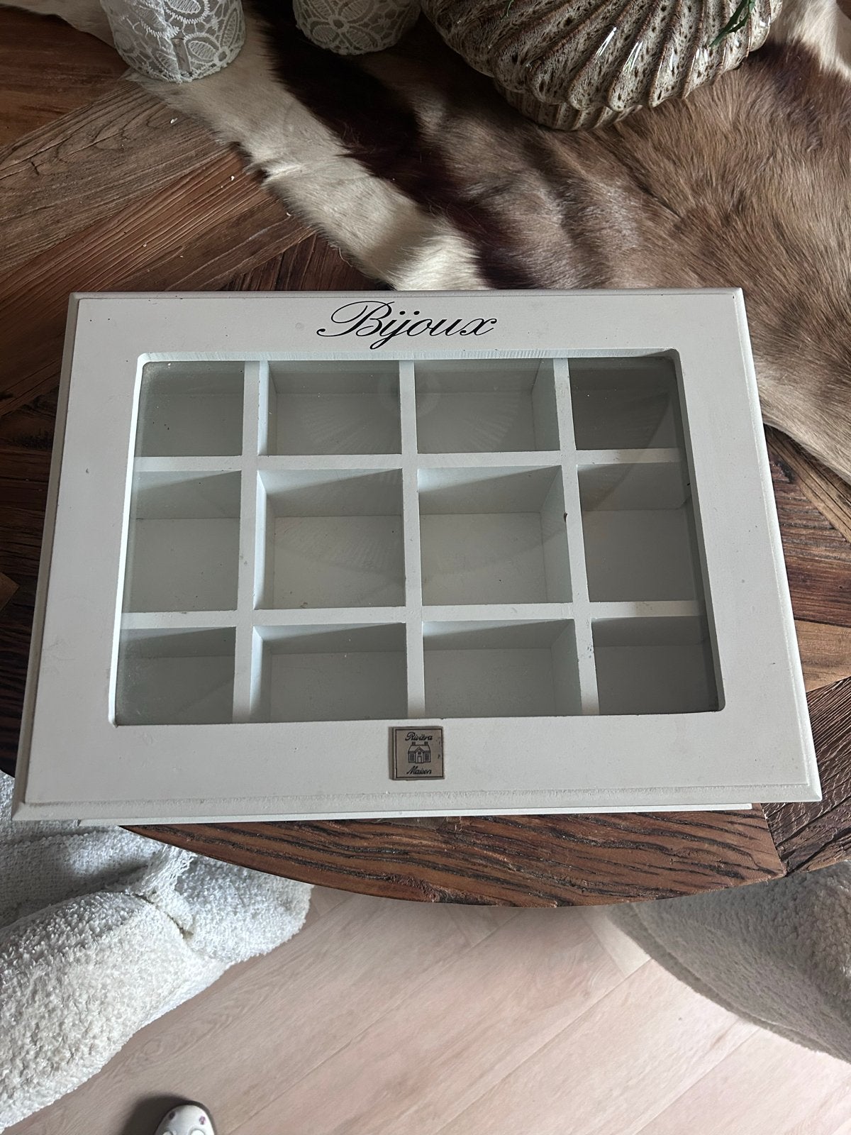 Riviera Maison Bijouxdoos met 12 vakjes, Ophalen, Hout, Wit, Landelijk