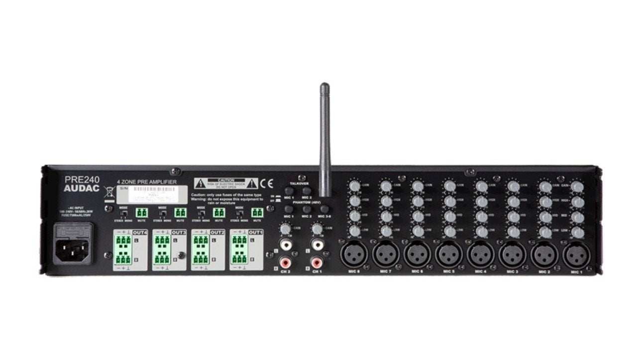 Audac PRE240 - 4-zone mixer met Bluetooth en 10 kanalen, Overige merken, Nieuw, Ophalen of Verzenden, Minder dan 60 watt