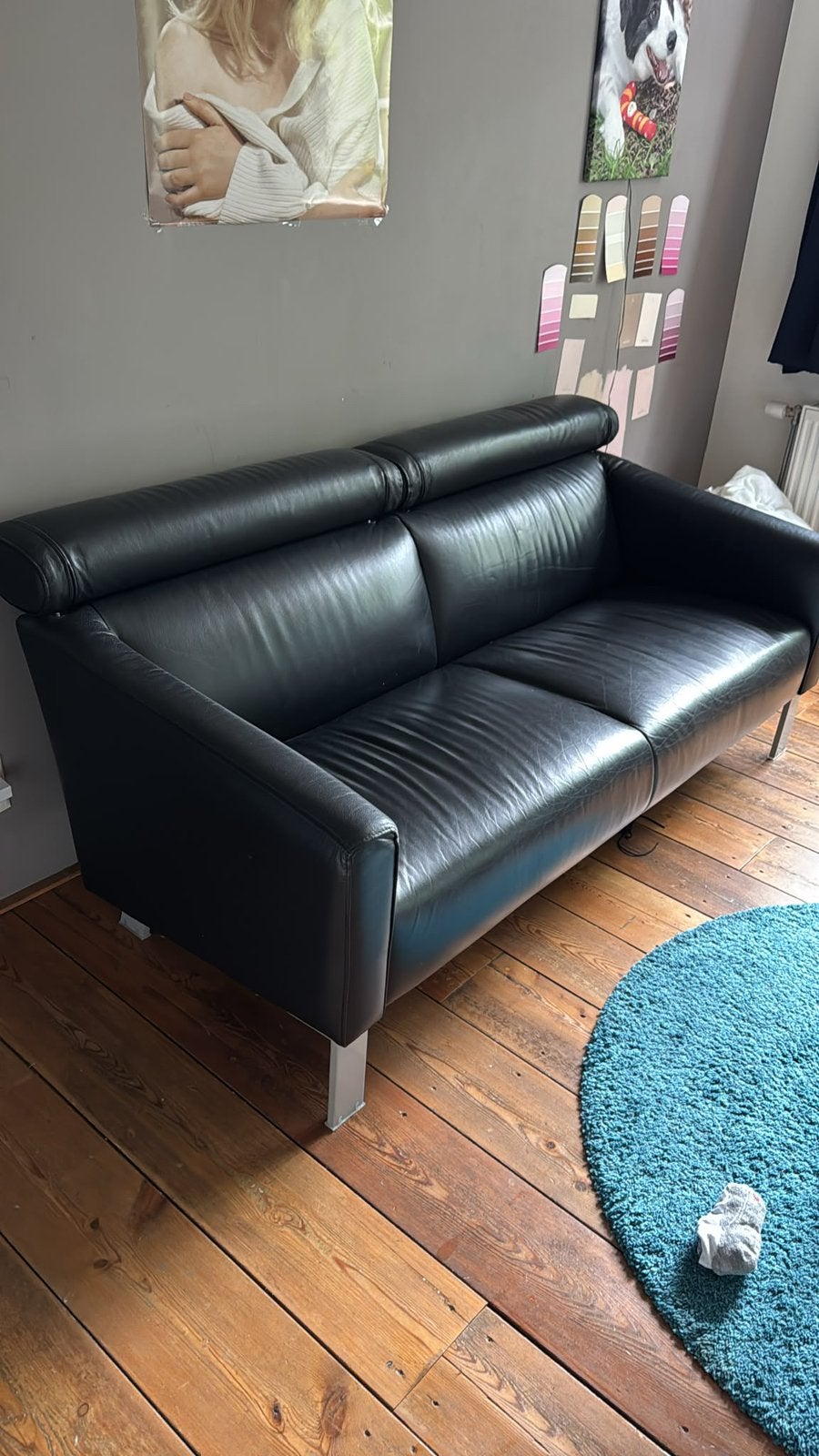 Leolux Patachou bankstel zwart leer 2,5 zits, Huis en Inrichting, Banken | Bankstellen, Ophalen, Gebruikt, Overige maten, 150 tot 200 cm