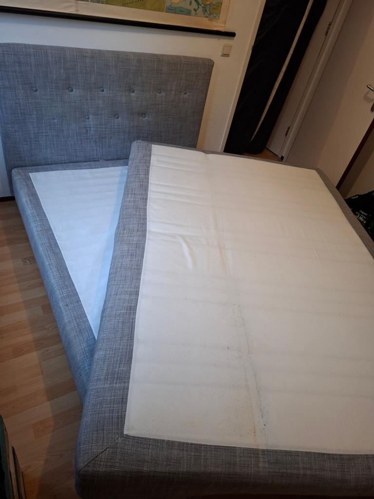 Tweepersoons boxspring bed met hoofdbord - Grijs, Ophalen, Gebruikt, Tweepersoons, 200 cm