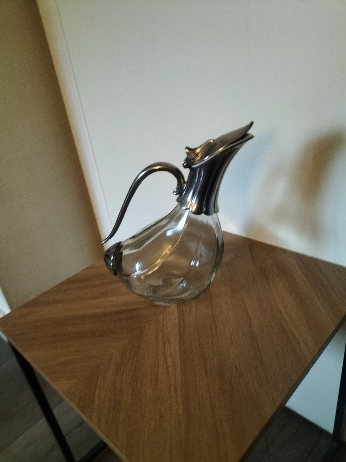 Antieke glazen karaf met zilveren montuur, Ophalen of Verzenden