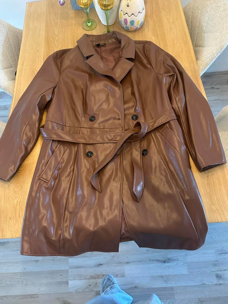 Donkerbruine leren jas voor dames - Maat XL, Kleding | Dames, Jassen | Zomer, Ophalen of Verzenden, Gedragen, Maat 46/48 (XL) of groter