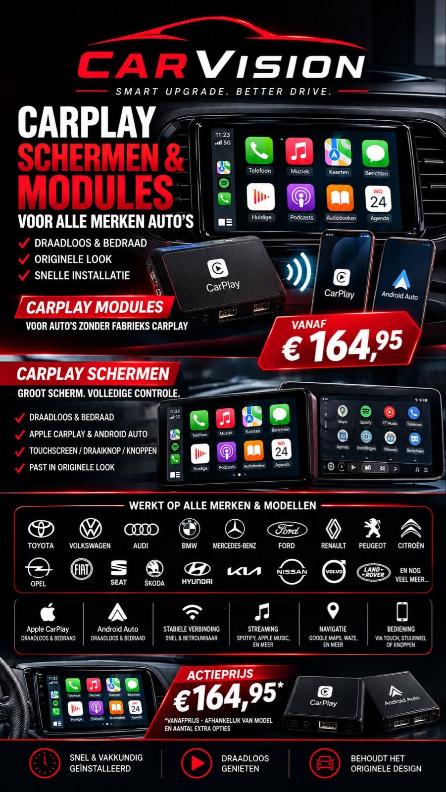 CarPlay Schermen & Modules voor alle merken auto's, Ophalen, Nieuw