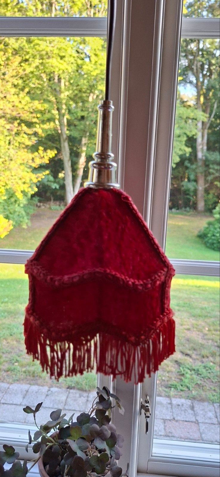 vintage antiek hanglampje, fluweel rood met franjes, Ophalen of Verzenden