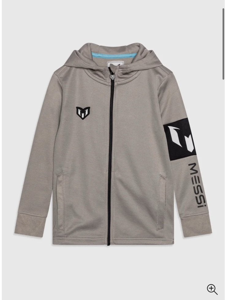 Kinder Messi sweater rits hoodie capuchon grijs vest 110 116, Ophalen of Verzenden, Zo goed als nieuw, Jongen, Messi