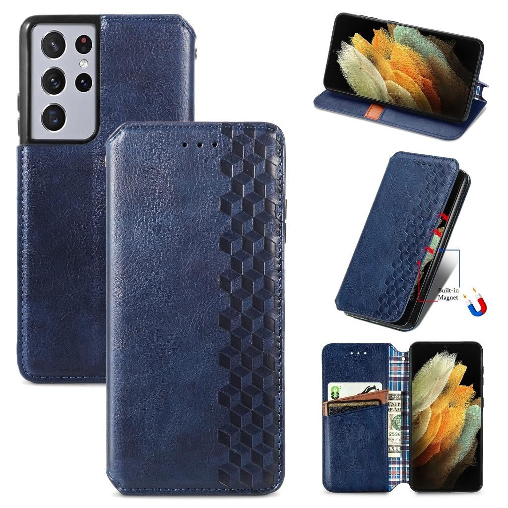 Luxe PU Lederen Wallet Case Set voor Galaxy S21 Ultra _Blauw, Verzenden, Nieuw, Hoesje of Tasje