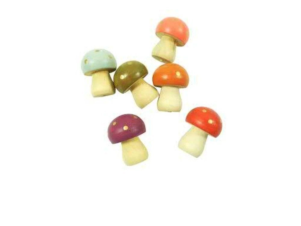 PADDENSTOELTJES - HOUT - GEKLEURD SET 6 STUKS 2 EURO, Ophalen of Verzenden, Nieuw