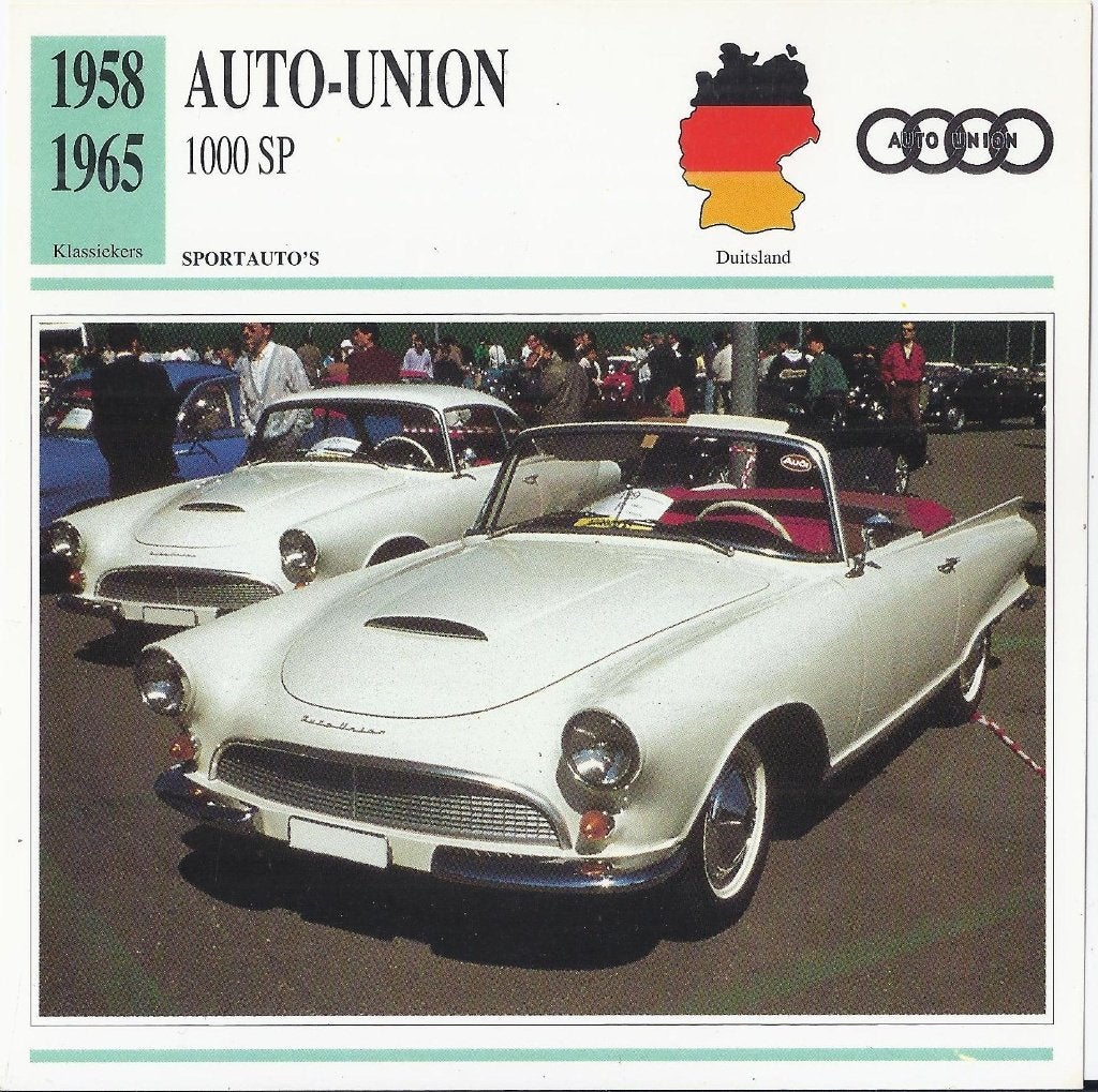 Ma790 autokaart auto union 1000 sp ( 1958 - 1965 ), Ophalen of Verzenden, Zo goed als nieuw, Auto's