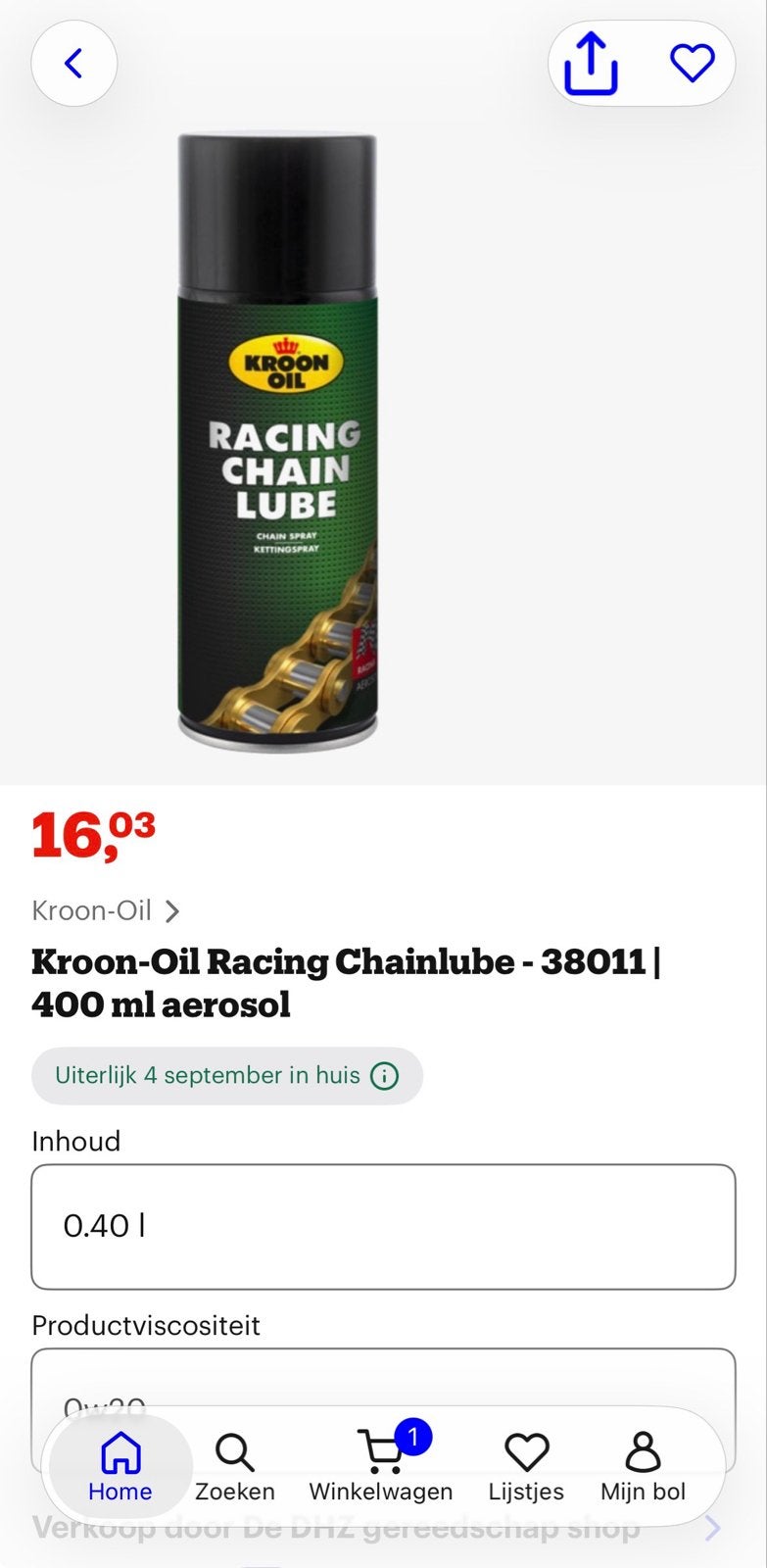 Kroon-Oil Racing Chain Lube 400ml - Kettingspray t.w.v €16, Ophalen of Verzenden