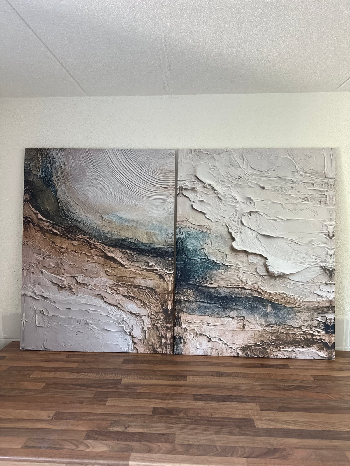 Abstracte Wanddecoratie - Set van 2 Panelen, Antiek en Kunst, Abstract, Met textuur, Ophalen of Verzenden, Gemengde techniek