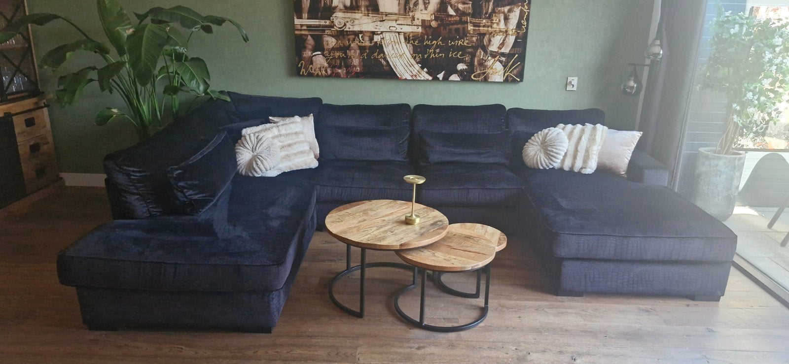 Zo goed als nieuwe ruime rondzitbank met chaise longue, Huis en Inrichting, Modern, Comfortabel, Hoekbank, 300 cm of meer, Ophalen of Verzenden