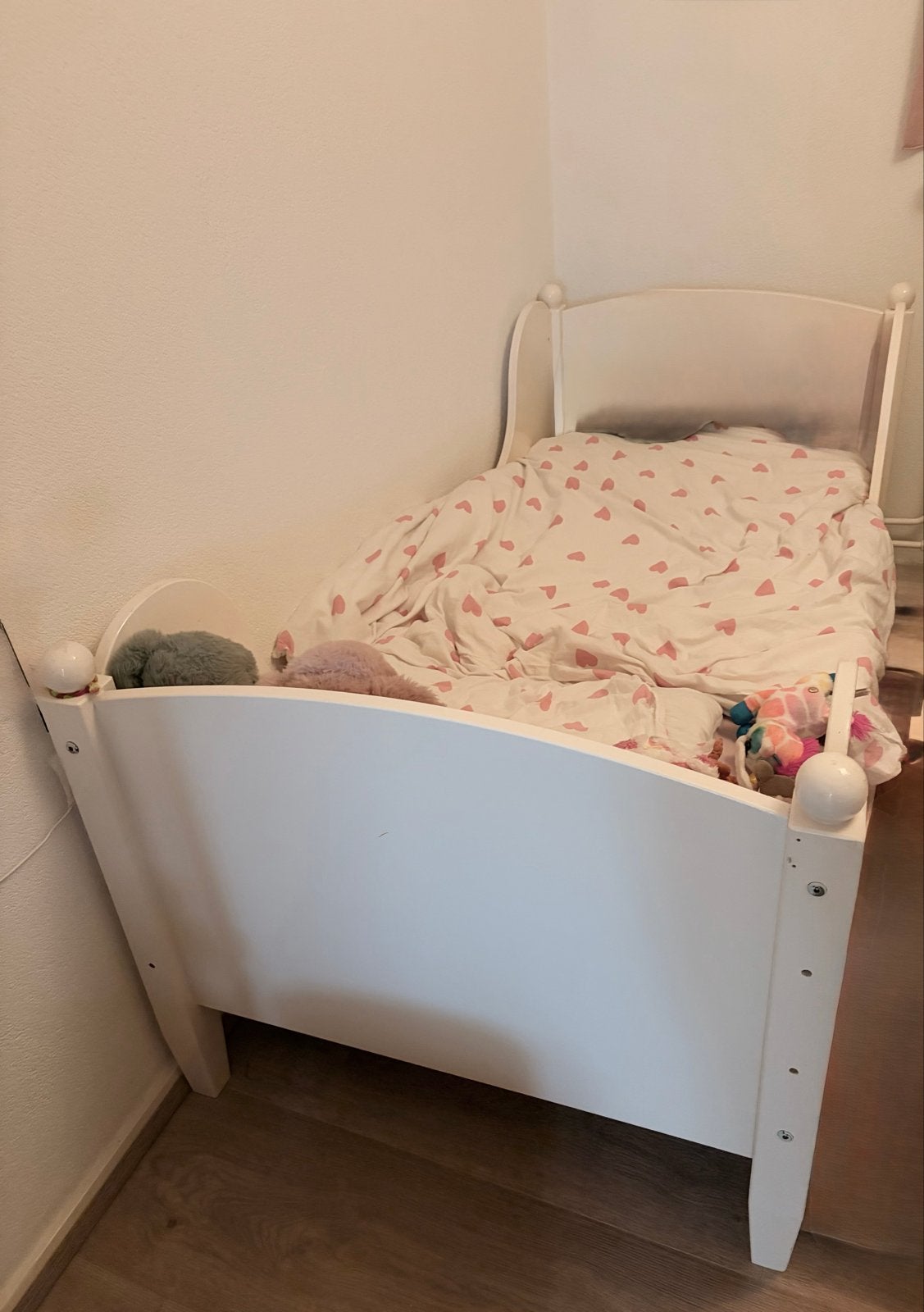 Vintage Wit kinderbed met matras en lattenbodem, Ophalen, Gebruikt, 70 tot 85 cm, Lattenbodem