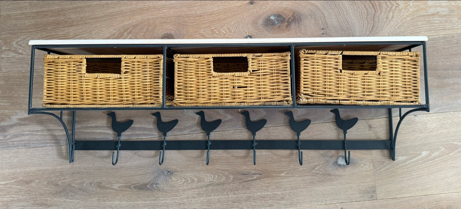 Kapstok met 6 haakjes, 3 rieten mandjes en plankje, Overige materialen, Gebruikt, Minder dan 100 cm, Ophalen