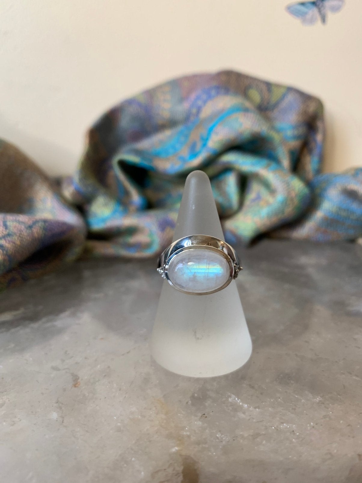 Maansteen regenboog beschermt intuïtie balans harmonie magie, Sieraden, Tassen en Uiterlijk, Ringen, Wit, Magnolia11, Nieuw, Ophalen of Verzenden