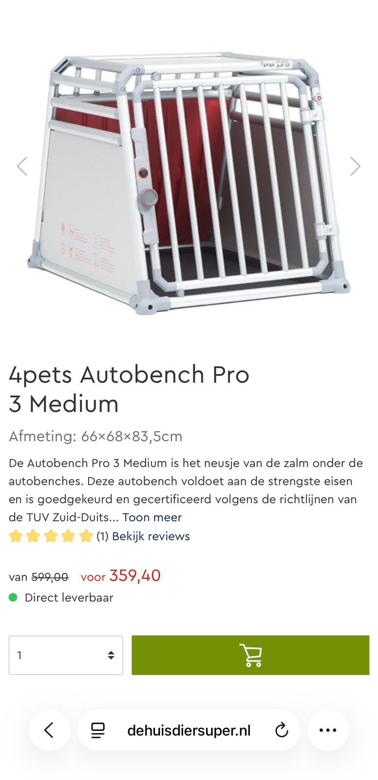 Autobench Pro 3 Medium, Dieren en Toebehoren, Hondenhokken, Zo goed als nieuw, 100 cm of meer, 110 cm of meer, Ophalen