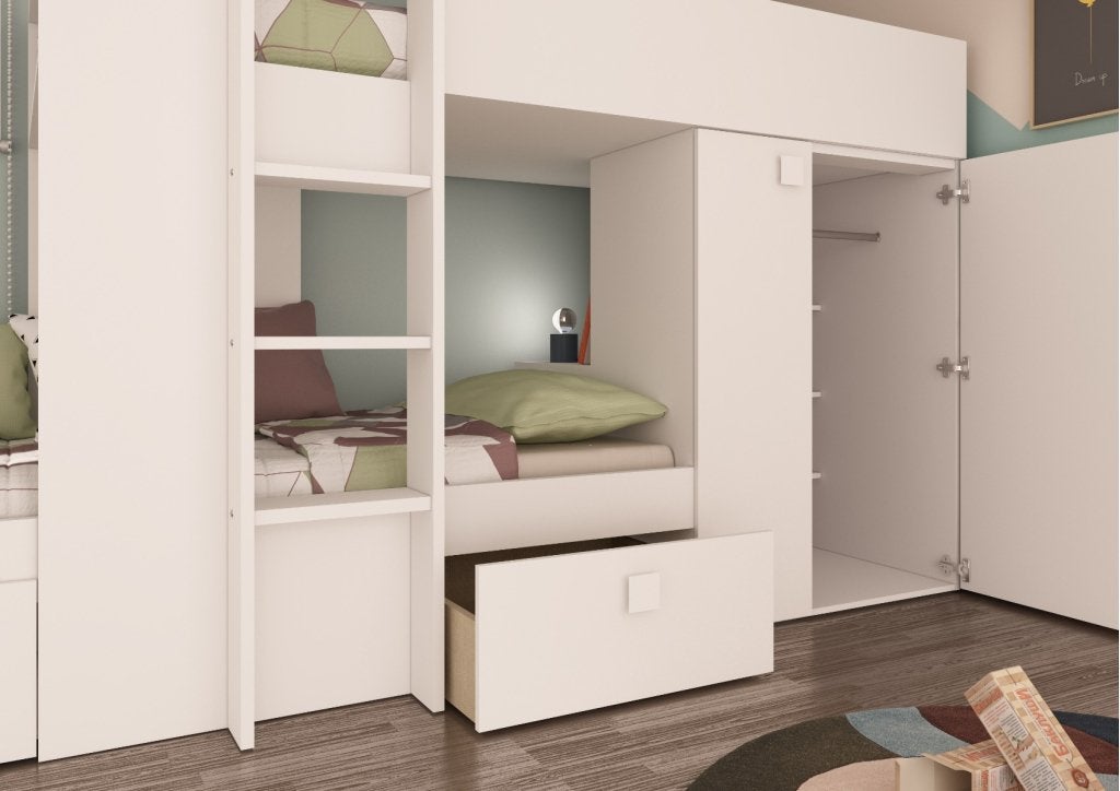 Maxim Multifunctioneel Stapelbed - 90x200 - Volledig Wit, Niet ingevuld, Niet ingevuld, Niet ingevuld