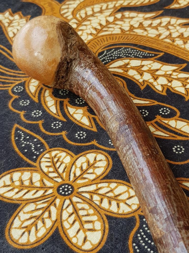 Antieke Engelse wandelstok van vruchtenhout en koper 87,5 cm, Ophalen of Verzenden