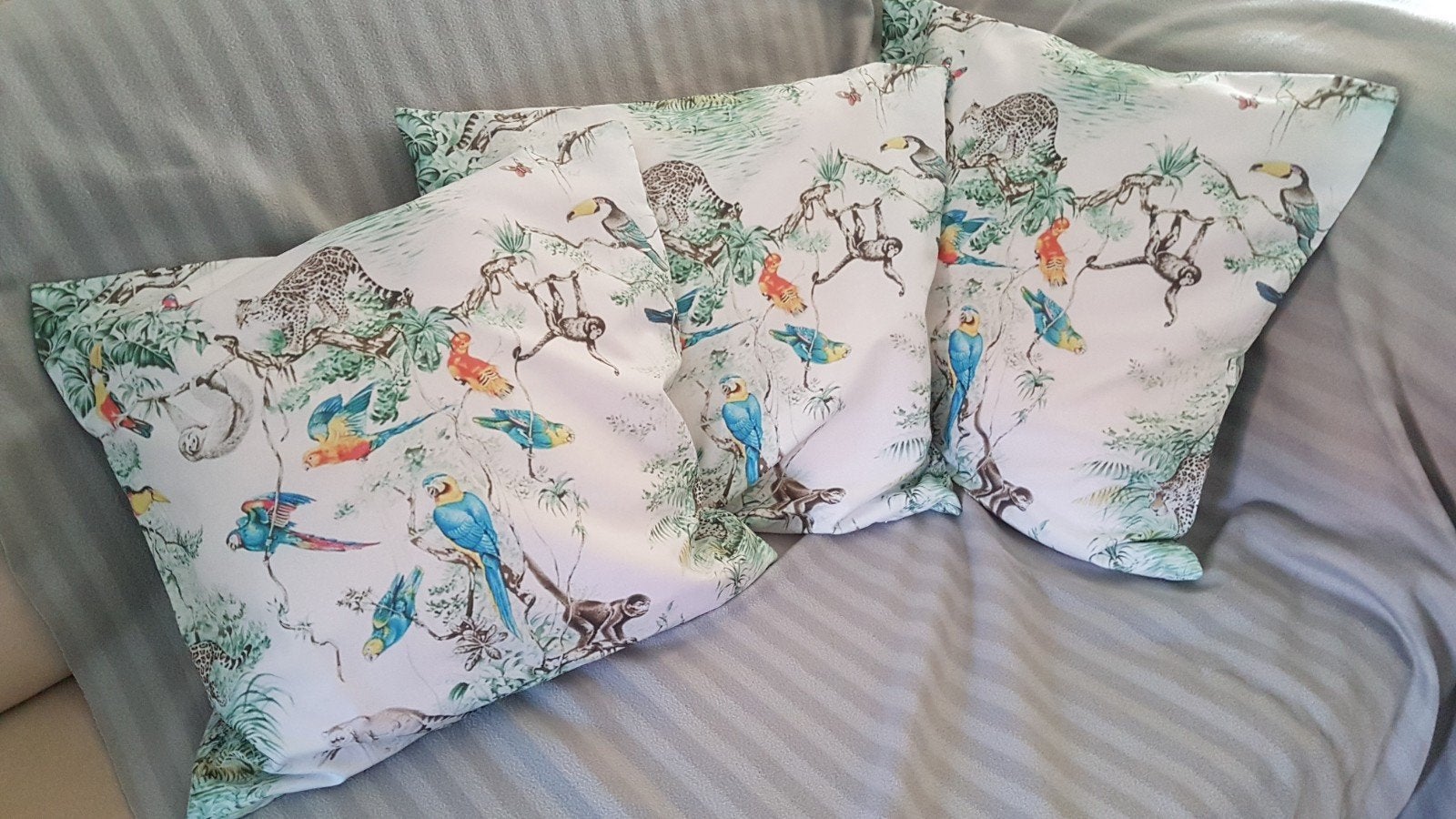 Jungle kussens, 3 stuks. Als nieuw!, Dubbelzijdig, Meerkleurig, Vierkant, Nieuw
